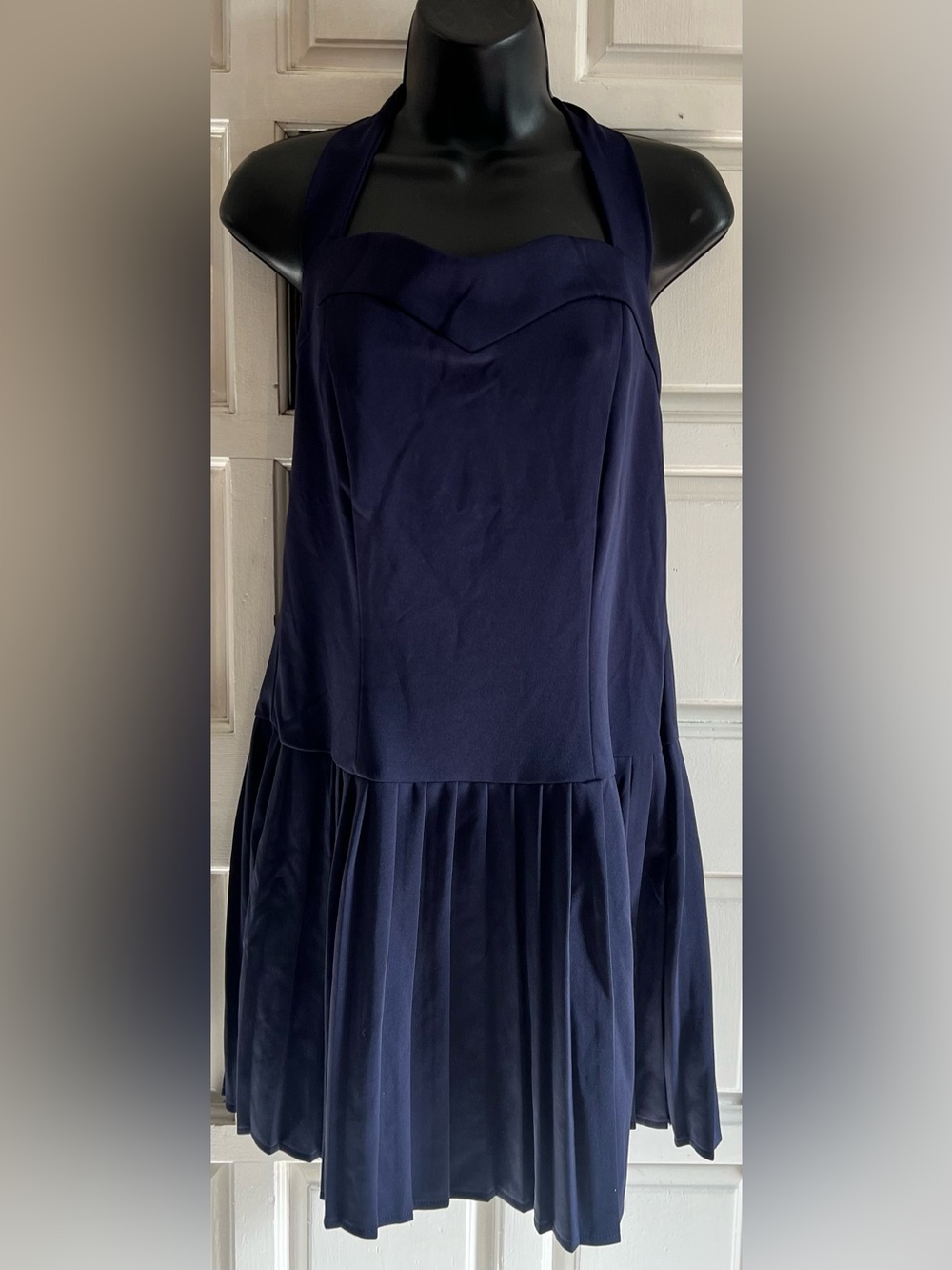 Navy Halter Pleated Mini  Dress